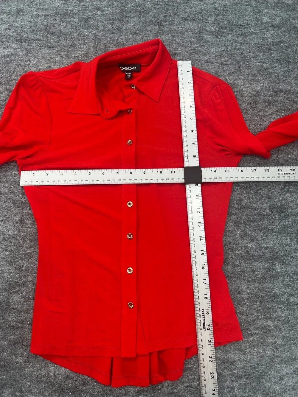 Bebe Red Button Front Peplum Blouse XS Stretch Collared Top